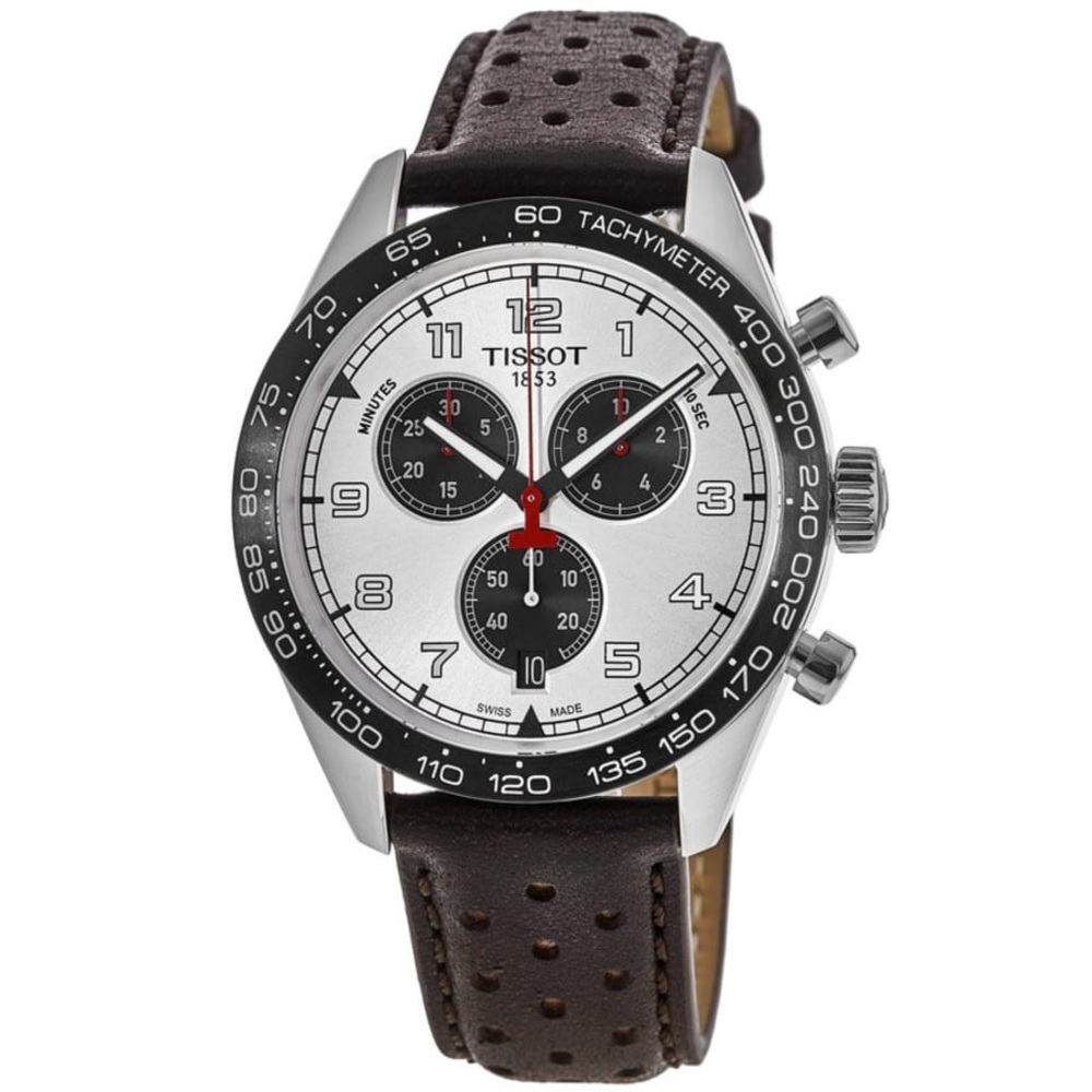 PRS 516 Chronograph Silver Dial Leather Strap Men's Watch T131.617.16.032.00 NEW